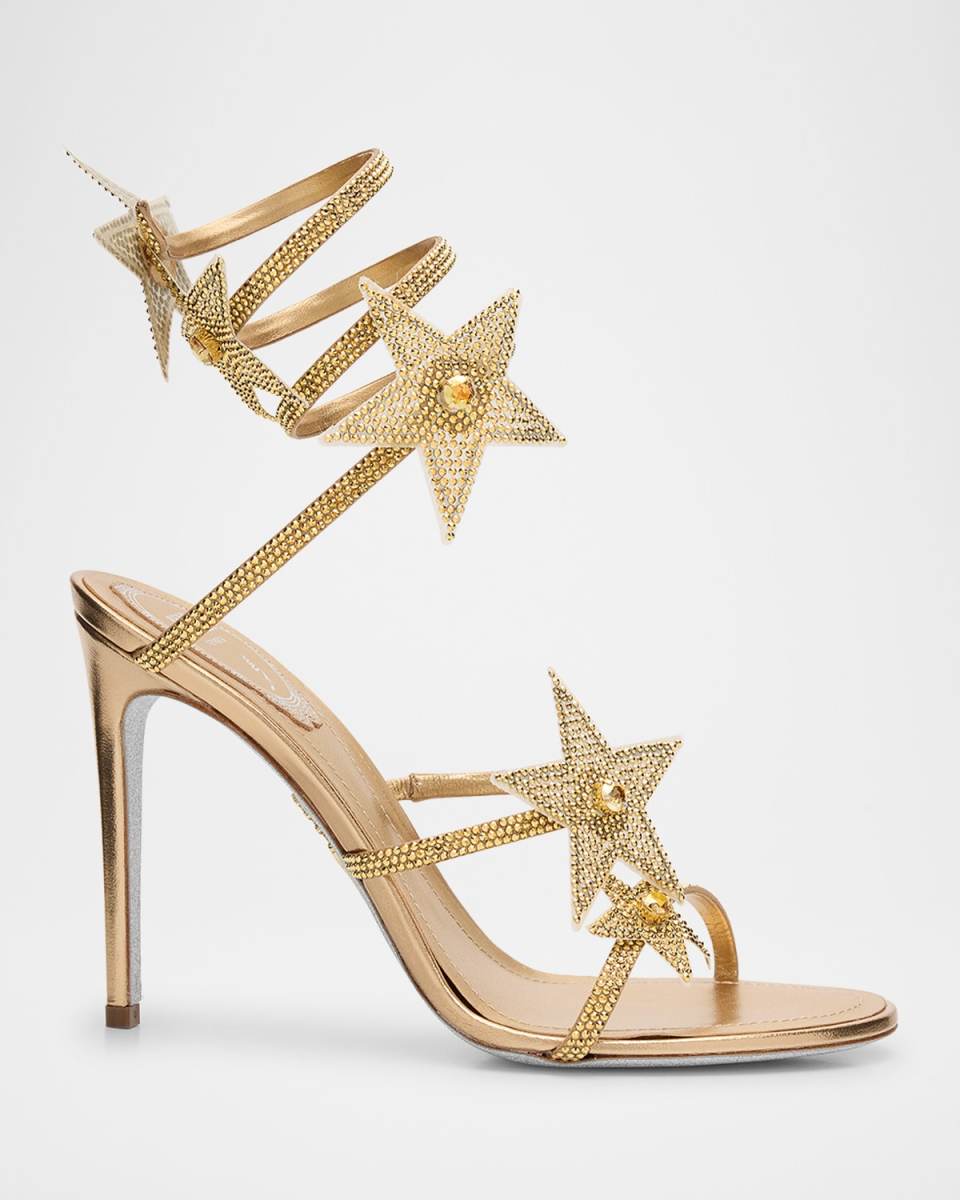 Cleo Crystal Star Satin Snake-Wrap Sandals